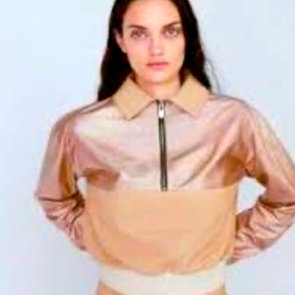 The Mighty Company Lamb leather 1/4 zip jacket size small EUC - Picture 3 of 8